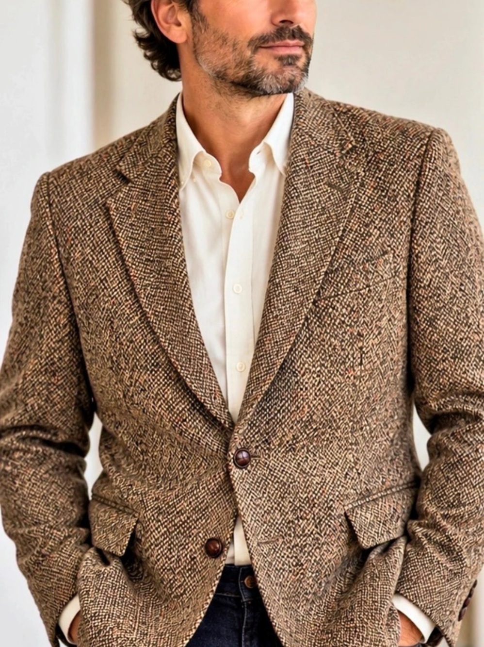 35” ptp Crombie Pure Wool Tweed Sport Coat Men's Brown & Beige